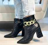 Bota Feminina Nanda Preto croco Corrente dourada